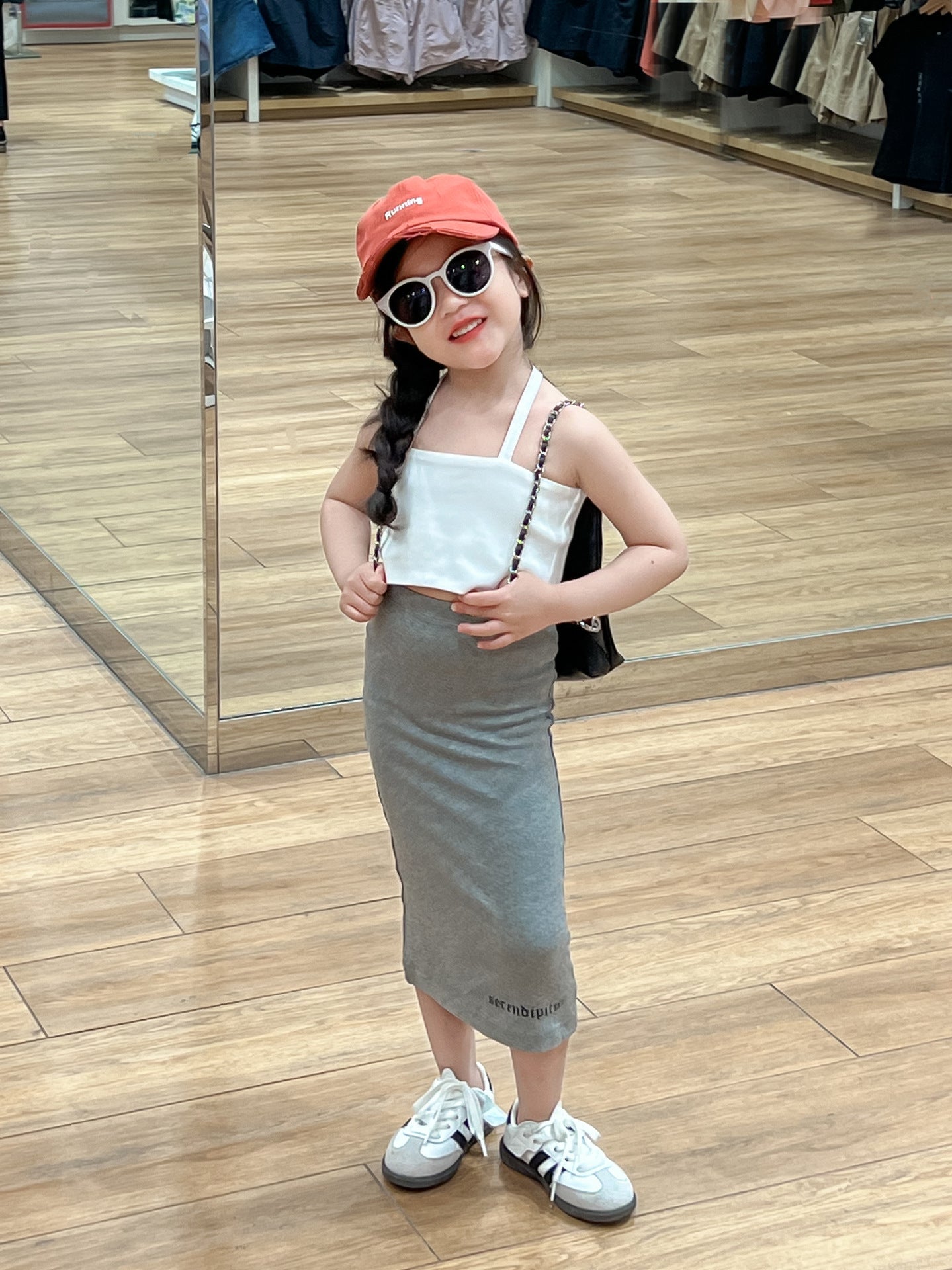 Summer Hot Sneaky Design Backless White Suspender Gray Fashion Hip Children's Suit