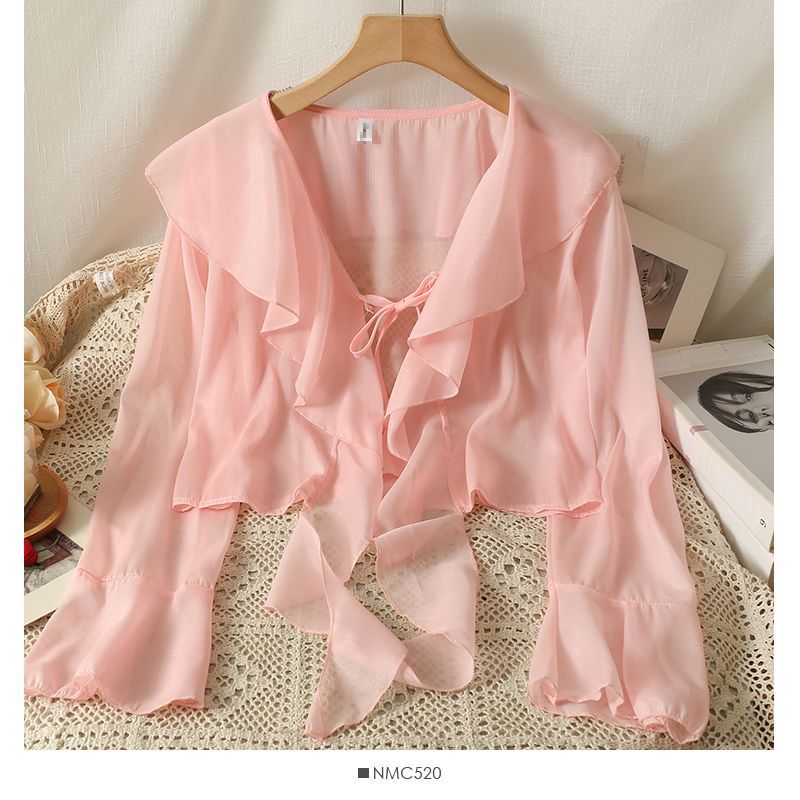Women's Wear Braces Long Sleeve Outer Air Lace Shirt, Chiffon Shirt