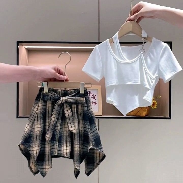 Children's Summer Suits Western Style Halter Short Sleeve Little Culottes Children's Suit