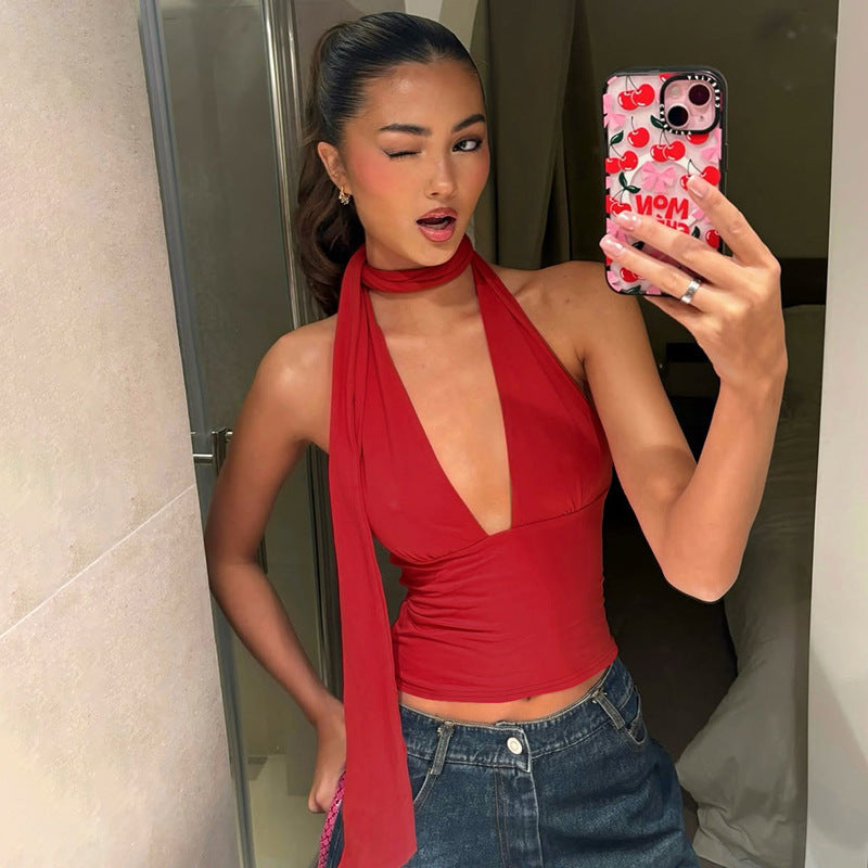 Women's Summer Scarf Sexy Deep V Backless Small Vest/suspenders/tube Top