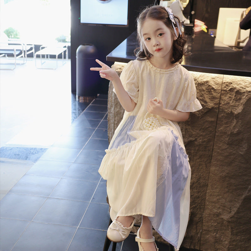 Children's French Fashion Summer Long Color Matching Princess Little Super Children's Dress