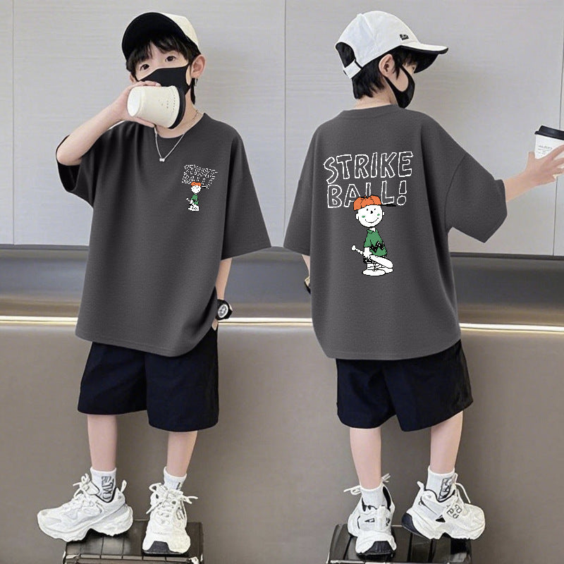 Pure Cotton Short Sleeve Pants Summer Loose Medium Big Half Children's Suit