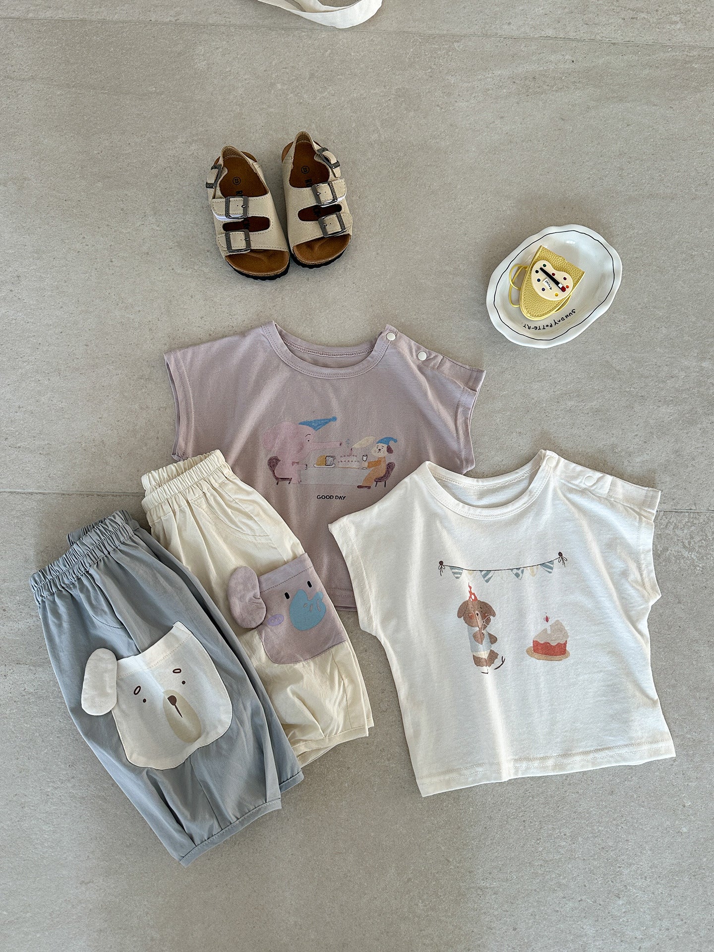 Men's Cute Cartoon Vest T-shirt Clothes Casual Cropped Children's Suit