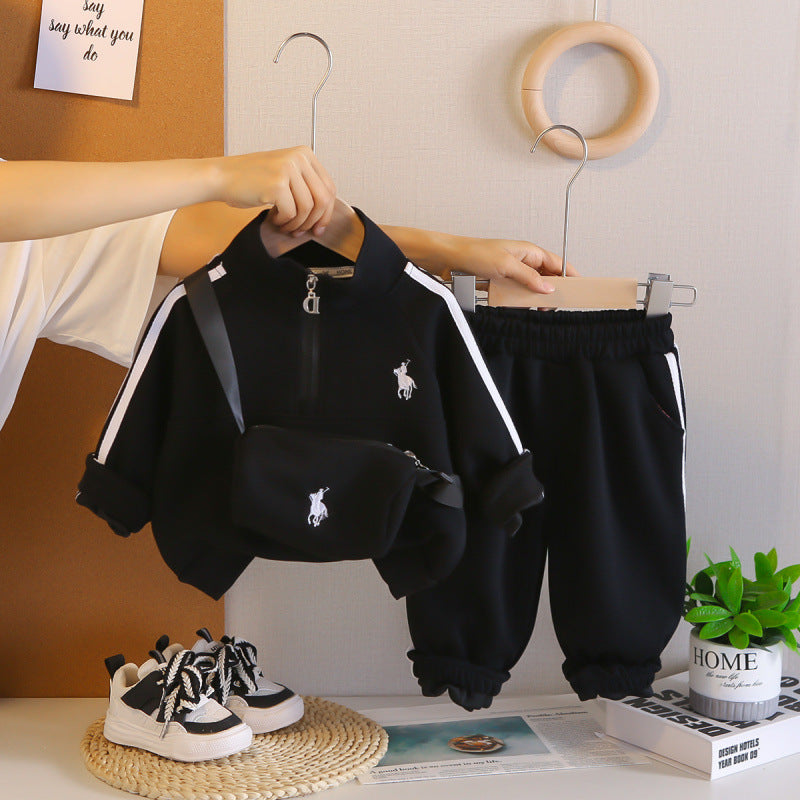 Boys Autumn Clothing Embroidered Bag Two-piece Children's Suit