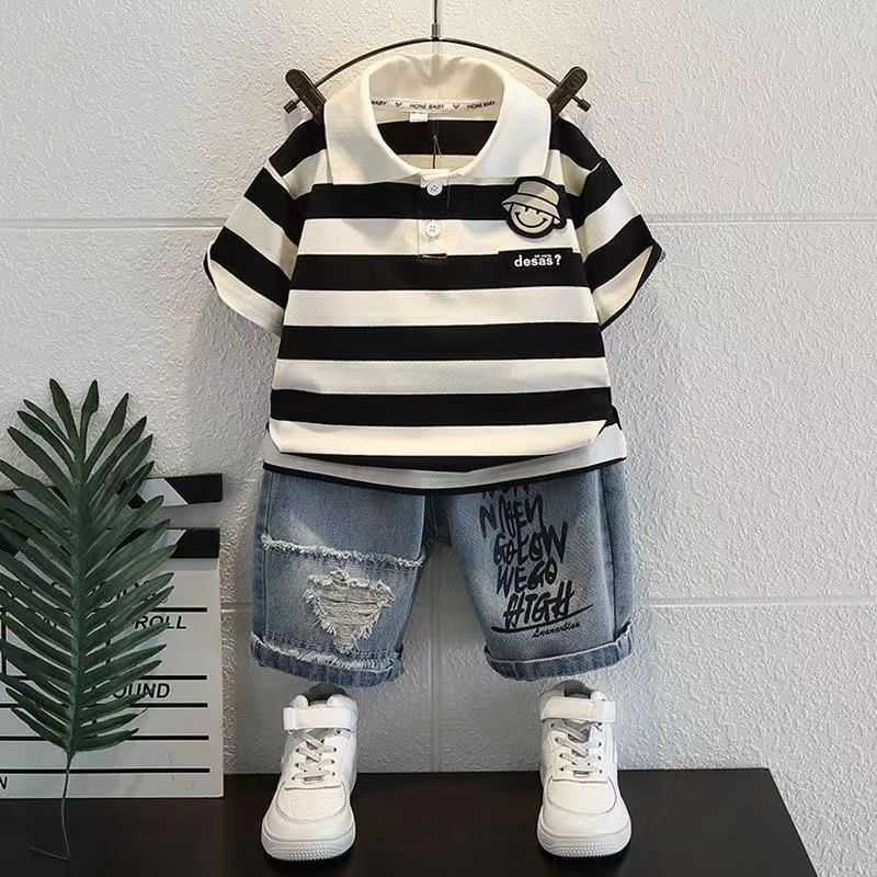 Children's Summer Clothing Fashion Trend Boys Striped Children's Suit
