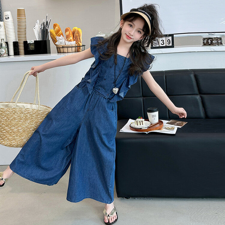Sleeve Summer Clothes Middle Big Thin Type Jeans Two-piece Children's Suit