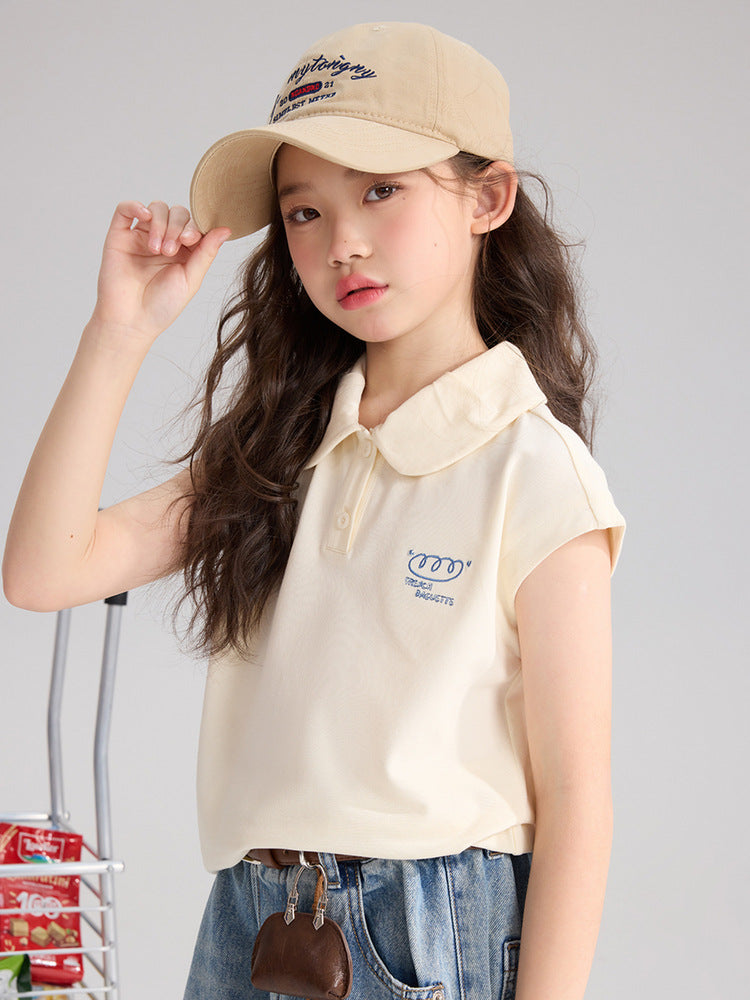 Children's Pudding Summer Refreshing Simple Doll Collar Children's T-shirt