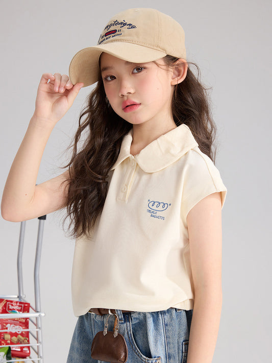 Children's Pudding Summer Refreshing Simple Doll Collar Children's T-shirt