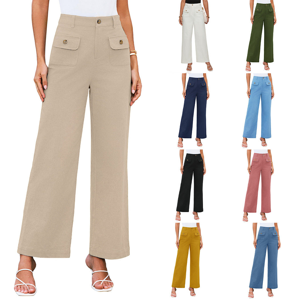 Women's Waist Wide Leg Stretch Trousers Formal Wear Business Work Belt Casual Pants