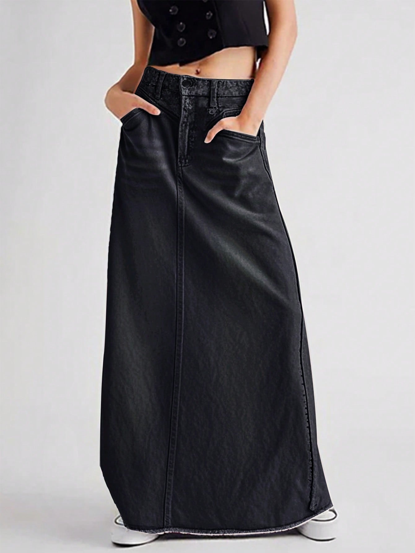 Waist Minimalist A- Line Temperament Denim Skirt