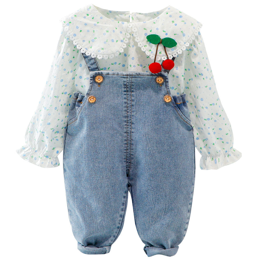 Children's Autumn Shoulder Strap Two-piece Korean Style Children's Suit