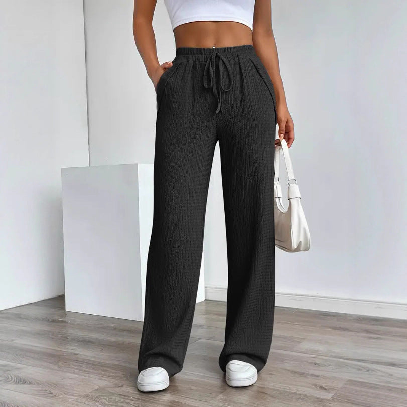 Women's Solid Color Pattern Loose Elastic Rope Pocket Neutral Casual Pants