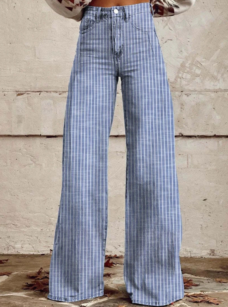 Vintage Stripe Loose High Waist Wide Women's Jeans