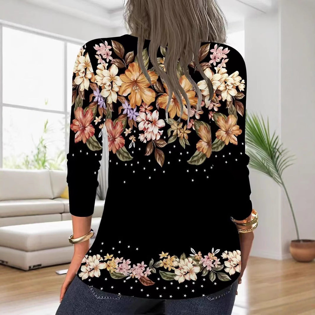 Women's Elegant Casual Zipper Floral Print Long Tops