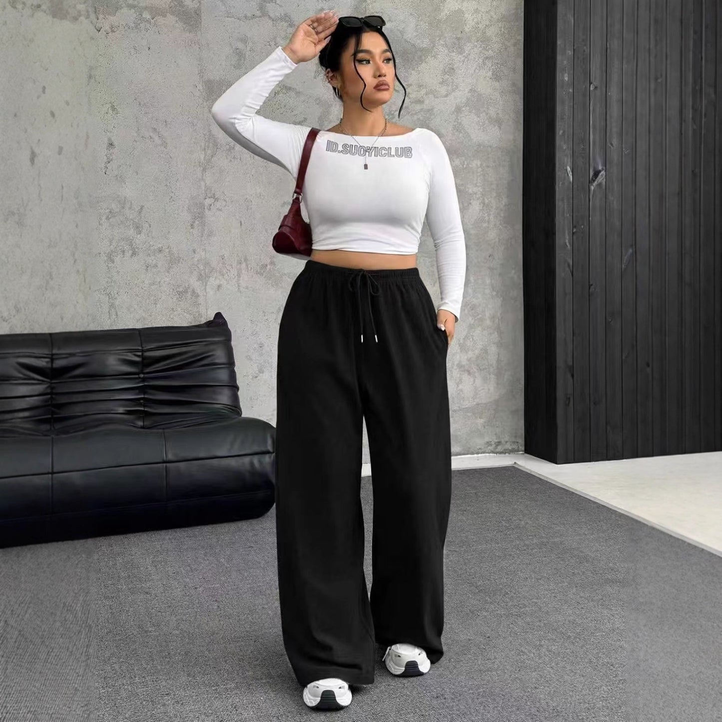 Women's Autumn Drawstring Waist Straight Loose Pants