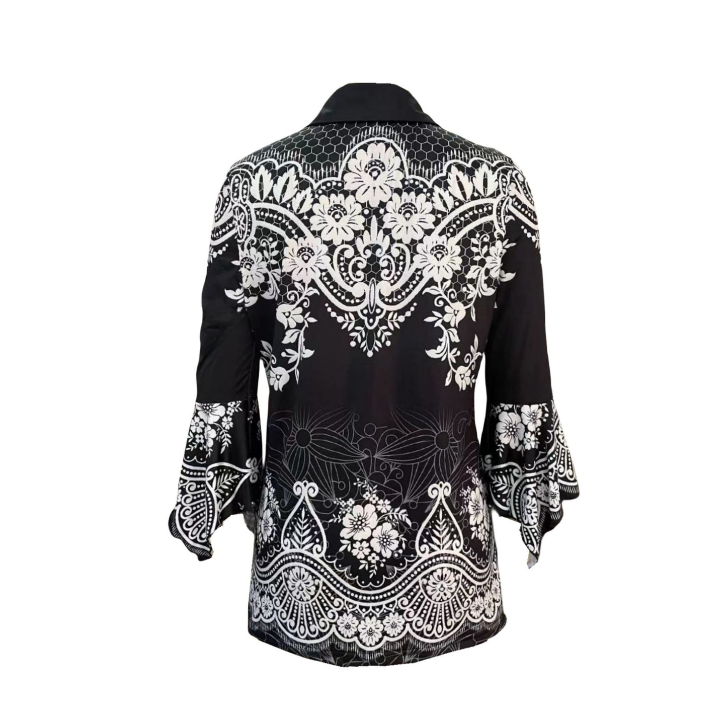 Autumn Print Polo Collar Irregular Sleeve Women's T-shirt
