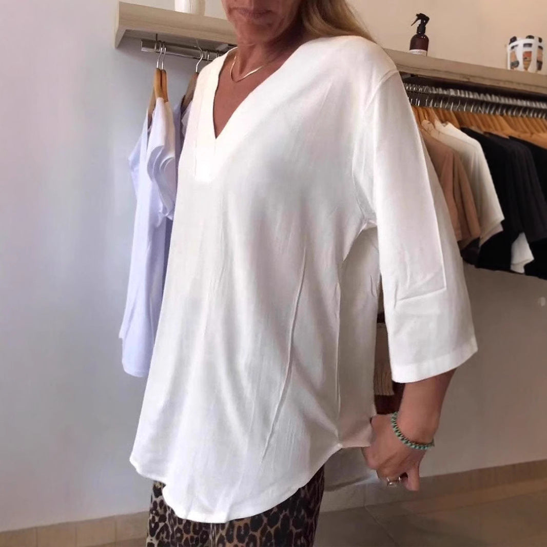 New Women's Casual Collar Solid Color Women's T-shirt