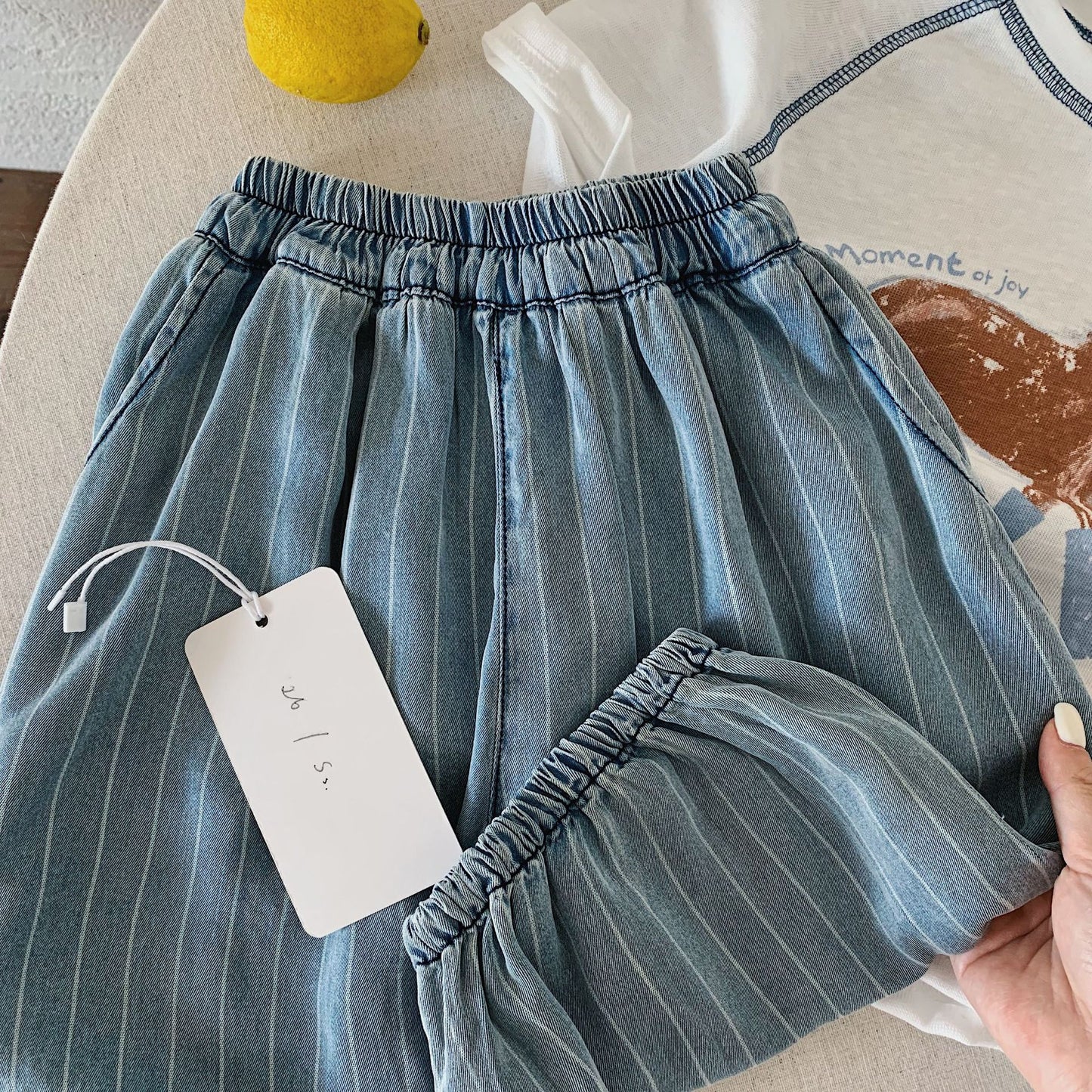 Children's Boy Vertical Stripe Denim Thin Loose Cropped Children's Pants