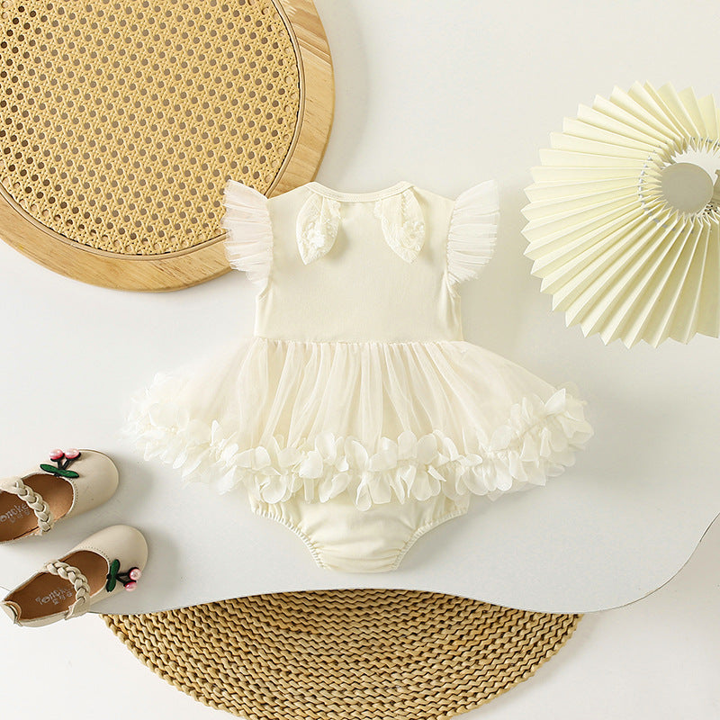 Children's Clothing One-piece Sweet Cute Lace Flounced Sleeve Triangle Jumpsuit, Climbing Suit