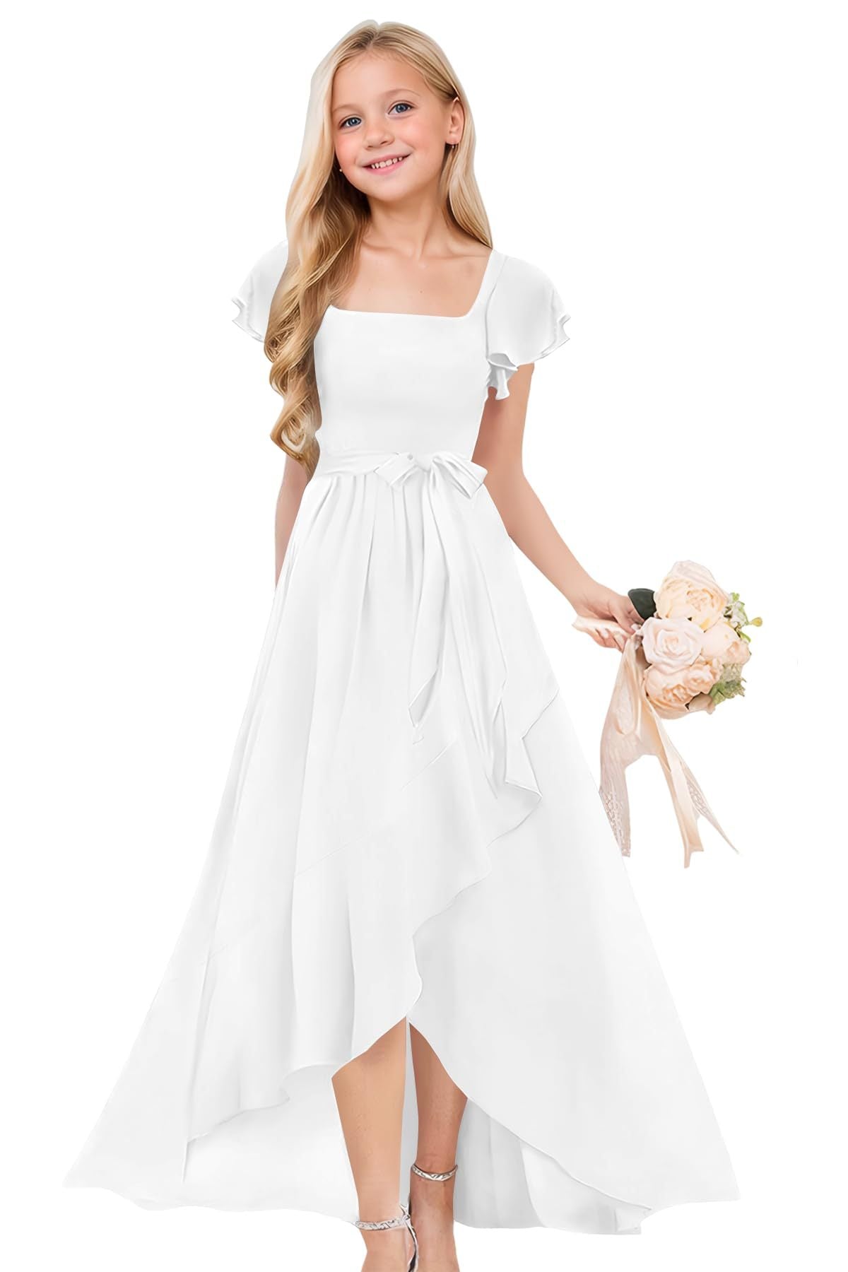 Pure Color Elegant Large Hem Ruffled Children's Dress