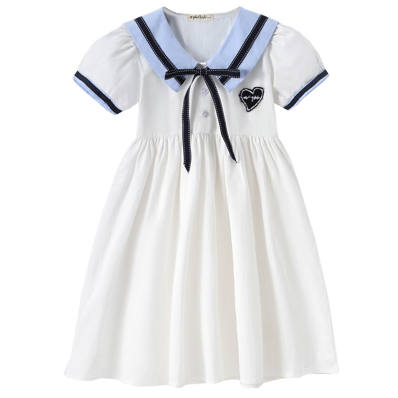 Children's Princess White Lapel Medium Large Dresses Children's Dress