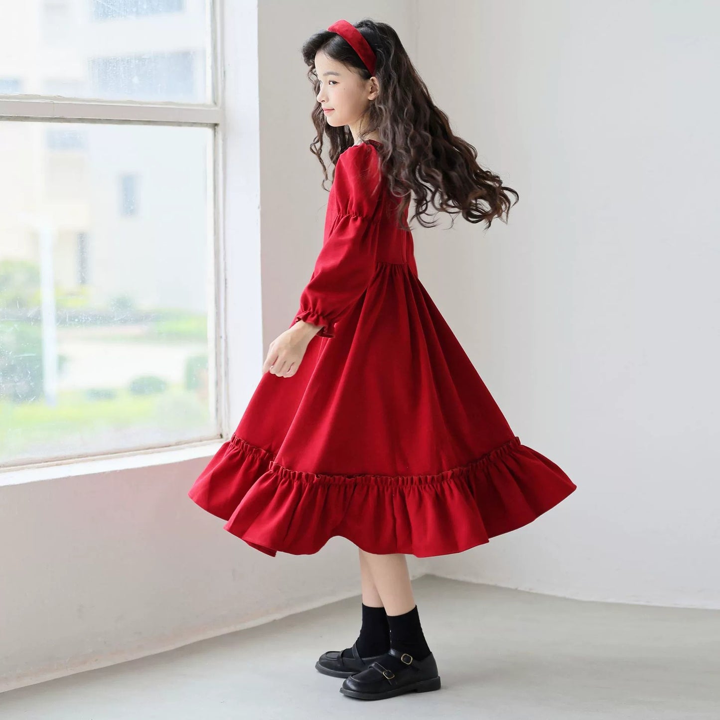 Children's Autumn Clothes Princess Square Collar Red Fashionable Children's Dress