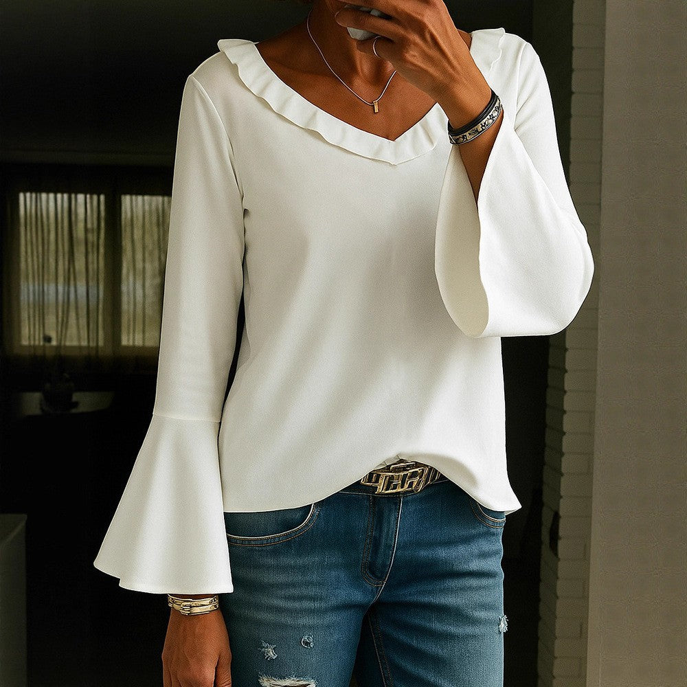 Women's Casual Solid Color Long Sleeve Flared Women's T-shirt