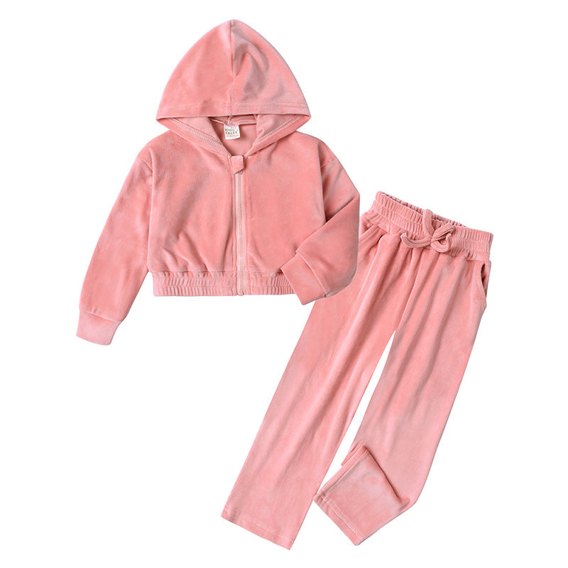 Sports Cap Gold Veet Casual Sweatshirt Two-piece Children's Suit