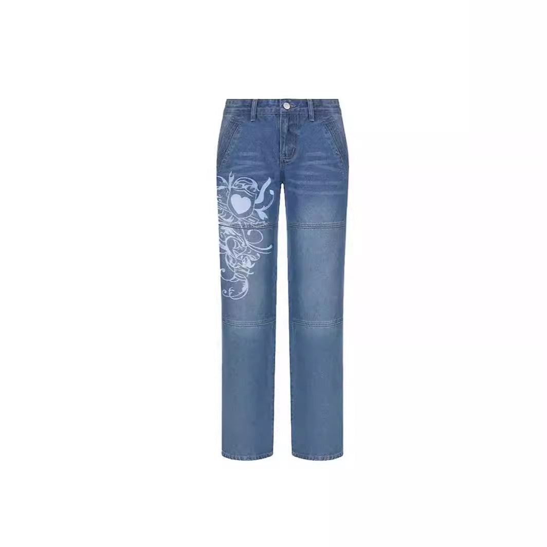 Women's Street Style Irregular Pattern Print Loose Women's Jeans