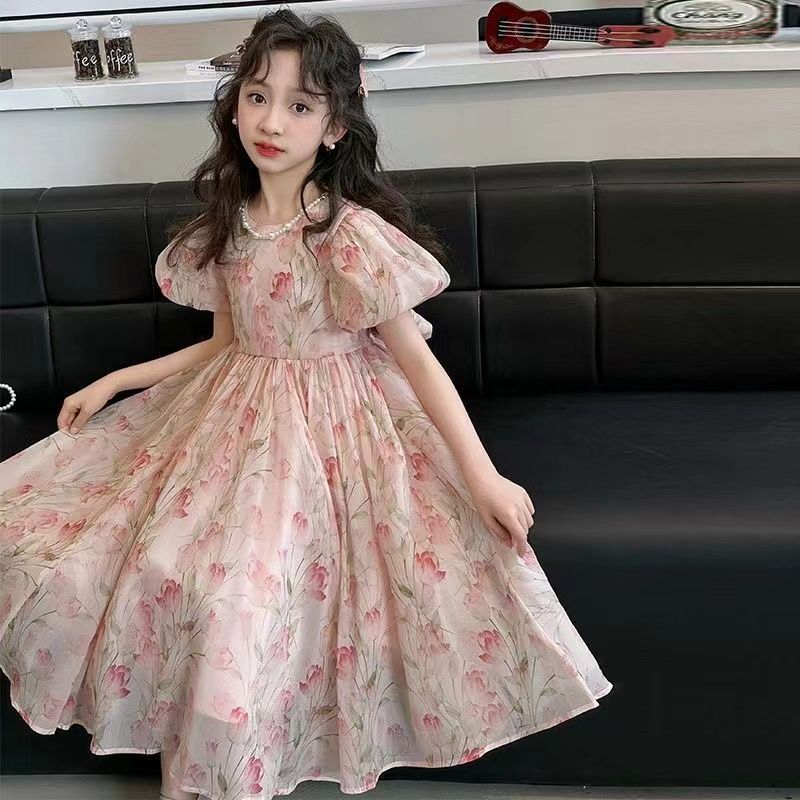 Children's Western Style Skirt Clothing Little Puff Sleeve Children's Dress
