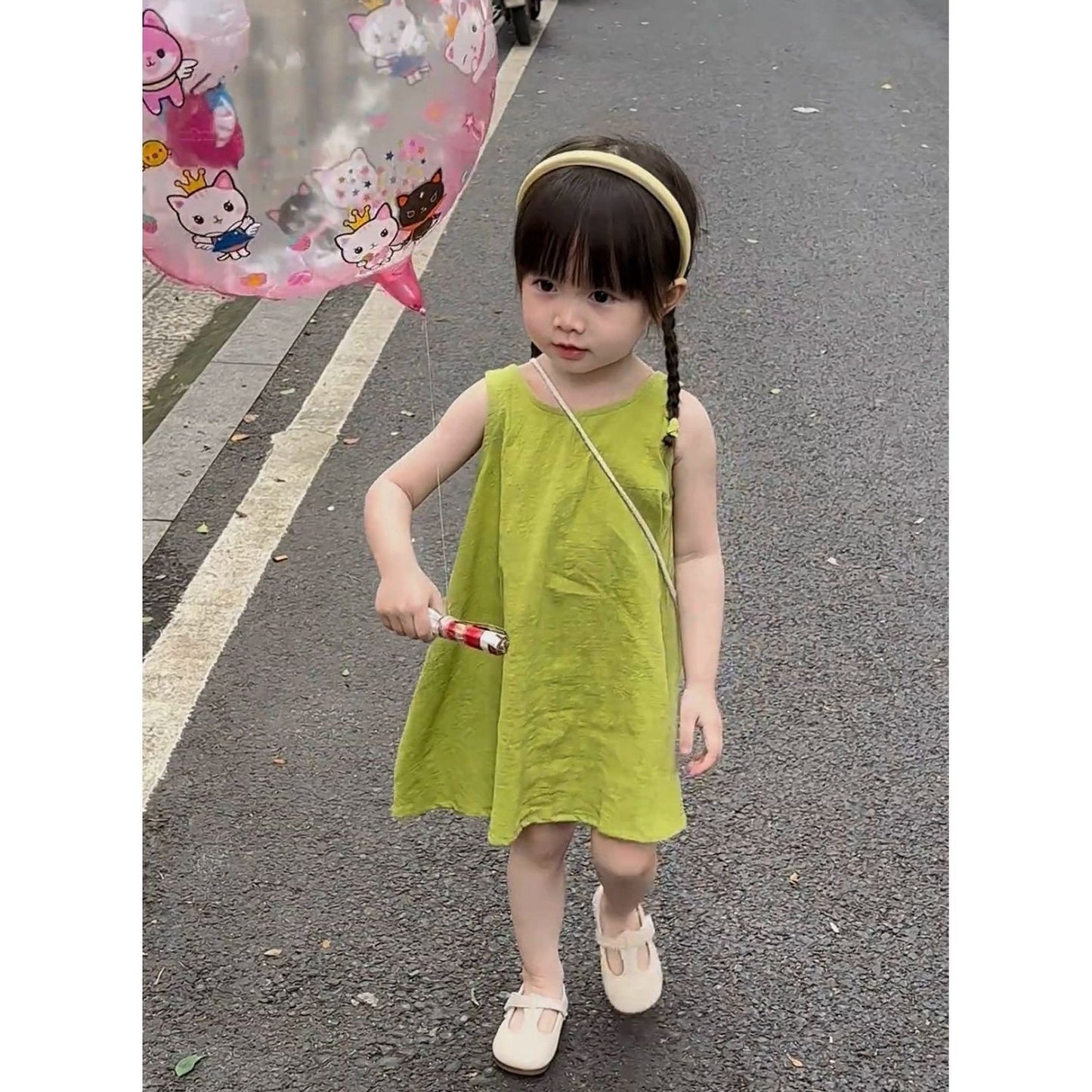 Children's Style Summer Western Fashionable Cotton Vest Fresh Green Children's Dress