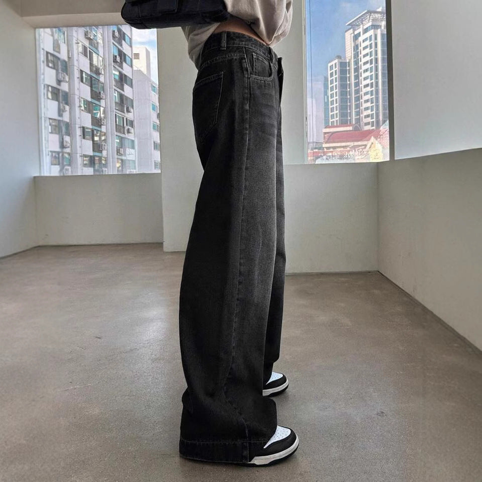 Women's American Black Gray Straight Loose Hot High Waist Pants