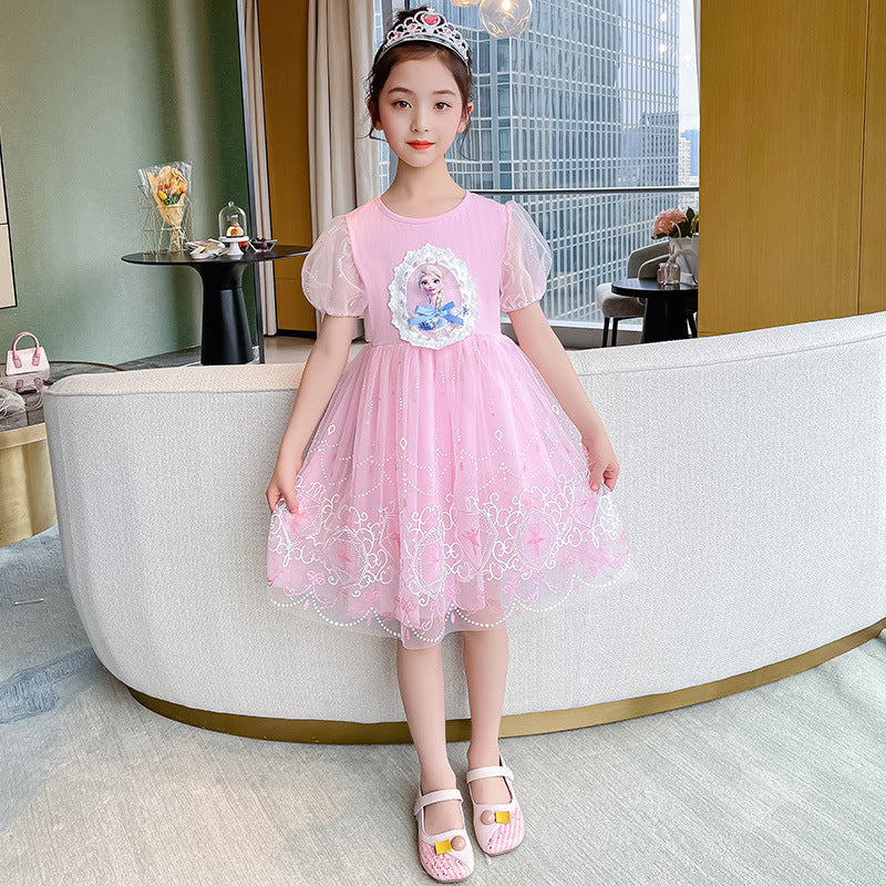 Children's Clothing Summer Princess Elsa Short-sleeved Pettiskirt Performance Children's Dress