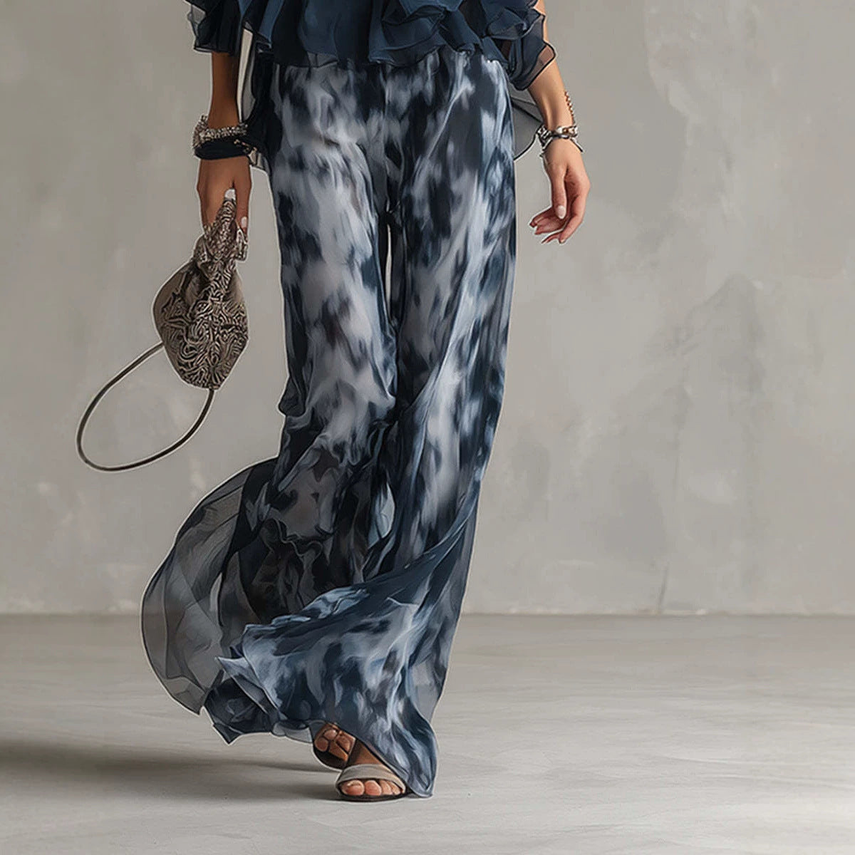 Classy Elegant Urban Camisole Printed Chiffon Pants