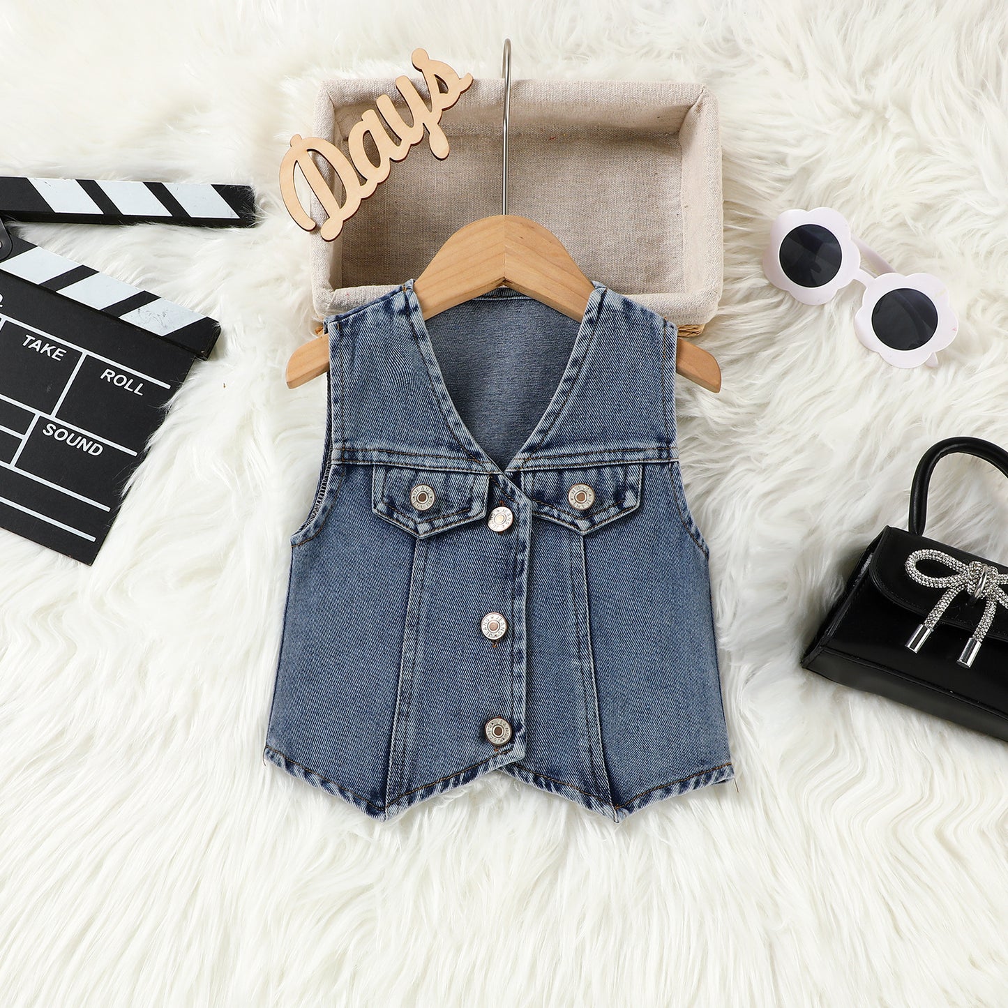 Summer Western Style Denim Waistcoat Vest Tops Children's T-shirt