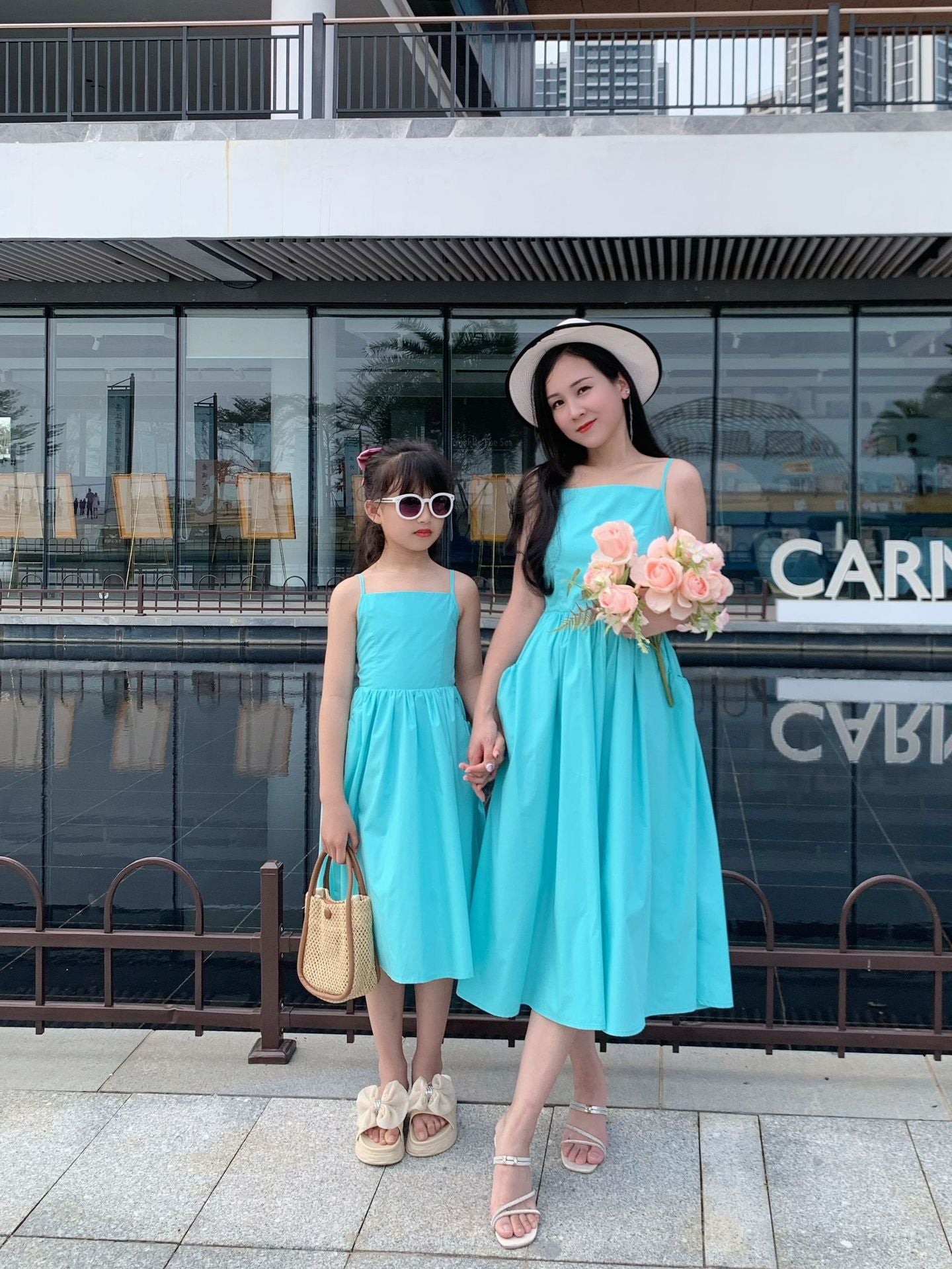 Summer Dress Matching Backless Suspender Seaside Parent-child Outfit