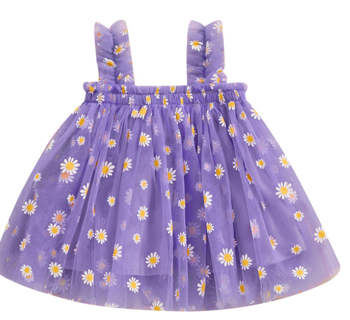 Embroidered Mesh Suspender Skirt Tube Top Fluffy Children's Dress