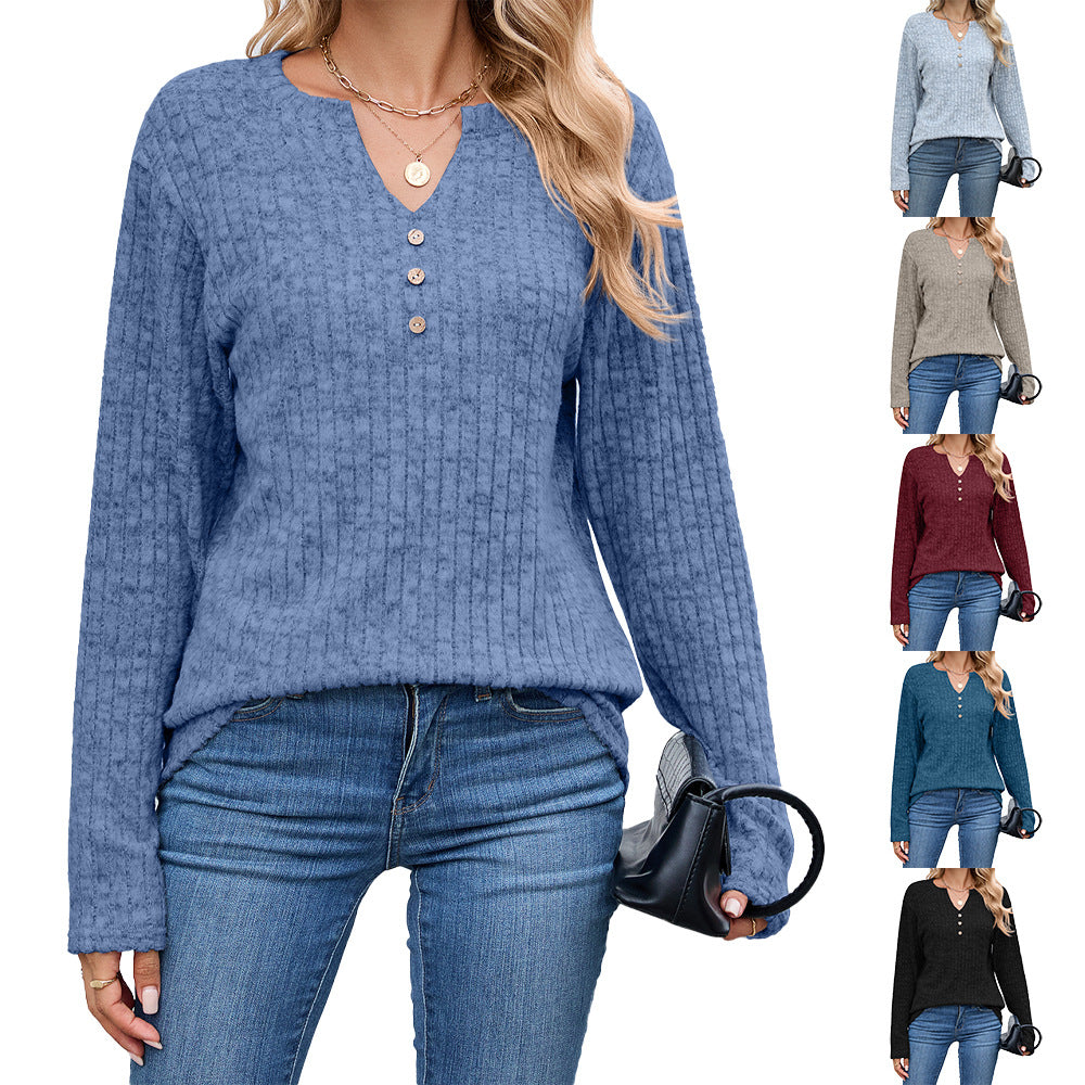 Unique Versatile Women's Buttons Loose Long-sleeved Tops