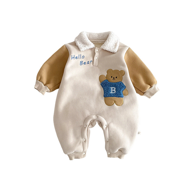Children's No Bear Winter Fleece-lined Cartoon Romper Jumpsuit, Climbing Suit