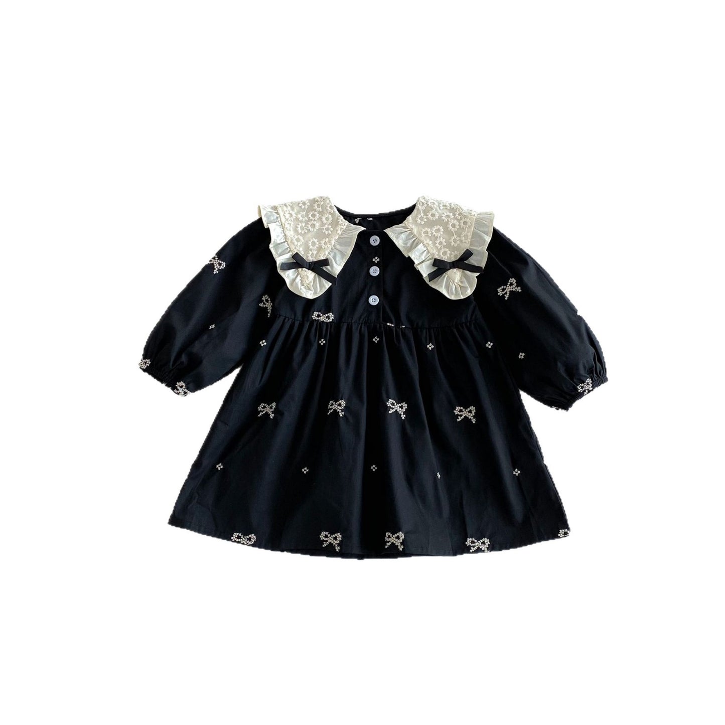 Children's Style Long Sleeve Bowknot Embroidered Princess Children's Dress