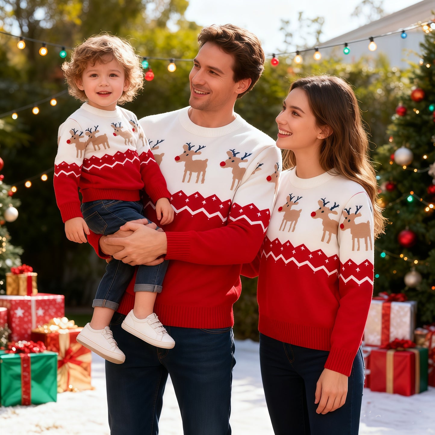 Children's Christmas Sweater Suit Elk Jacquard Pullover Parent-child Outfit