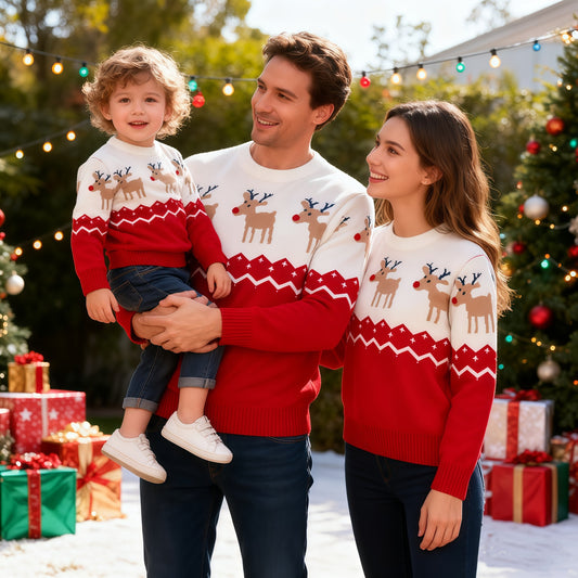Children's Christmas Sweater Suit Elk Jacquard Pullover Parent-child Outfit