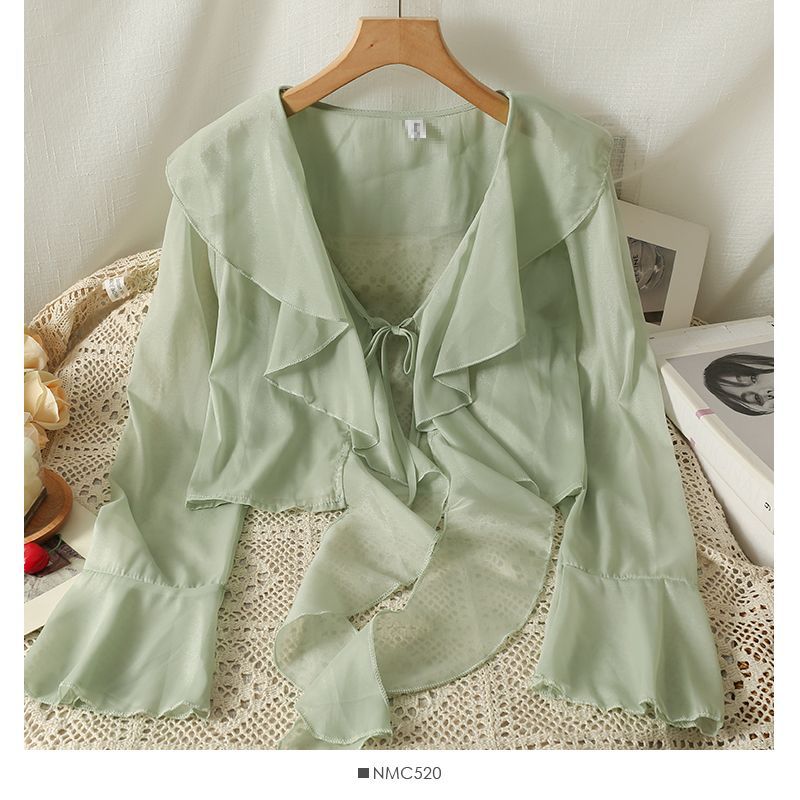 Women's Wear Braces Long Sleeve Outer Air Lace Shirt, Chiffon Shirt