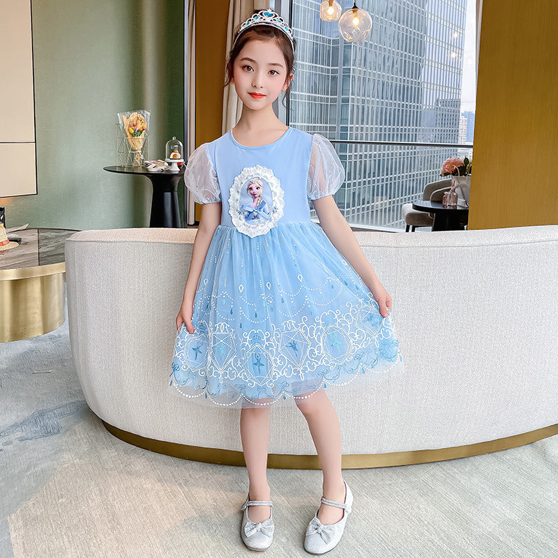 Children's Clothing Summer Princess Elsa Short-sleeved Pettiskirt Performance Children's Dress
