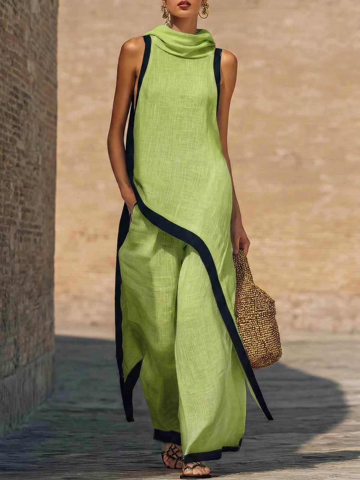 Women's Sleeveless Wide Leg Irregular Two-piece Set Fashion Casual Suit