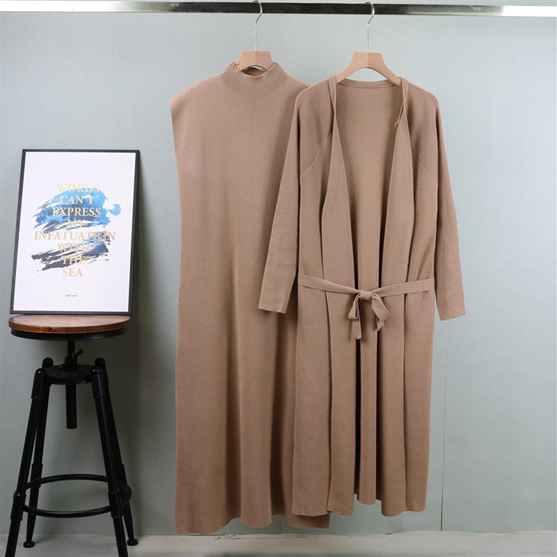 Women's Autumn Sleeveless Dress With Long Knitted Suits