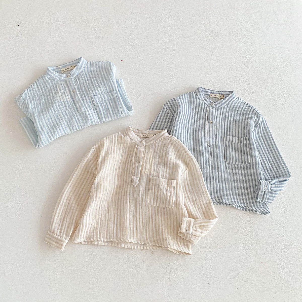 Children's Loose Linen Cotton Long-sleeved Korean Simple Vertical Children's T-shirt