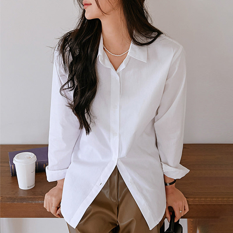 Women's Long Sleeve Shirt Cotton Loose Collar Design Sense Niche French Blouse
