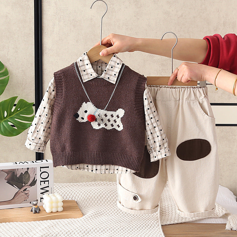 Handsome Little Boy Sweater Vest Three-piece Children's Suit