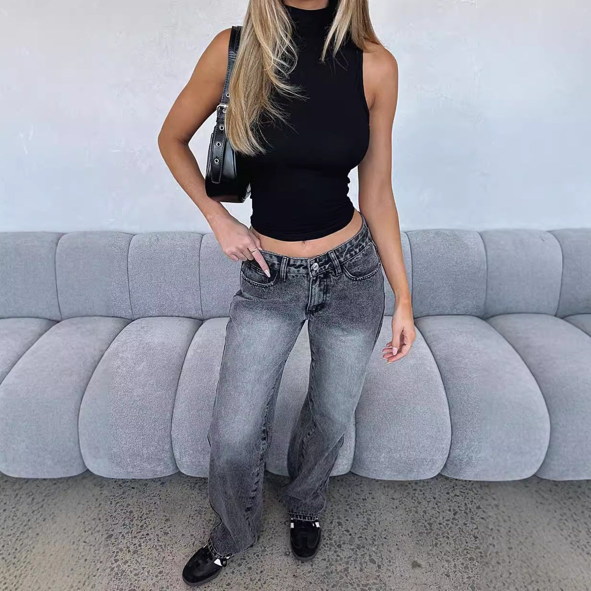 Hot Simple Straight Loose Denim Trousers Women's Jeans